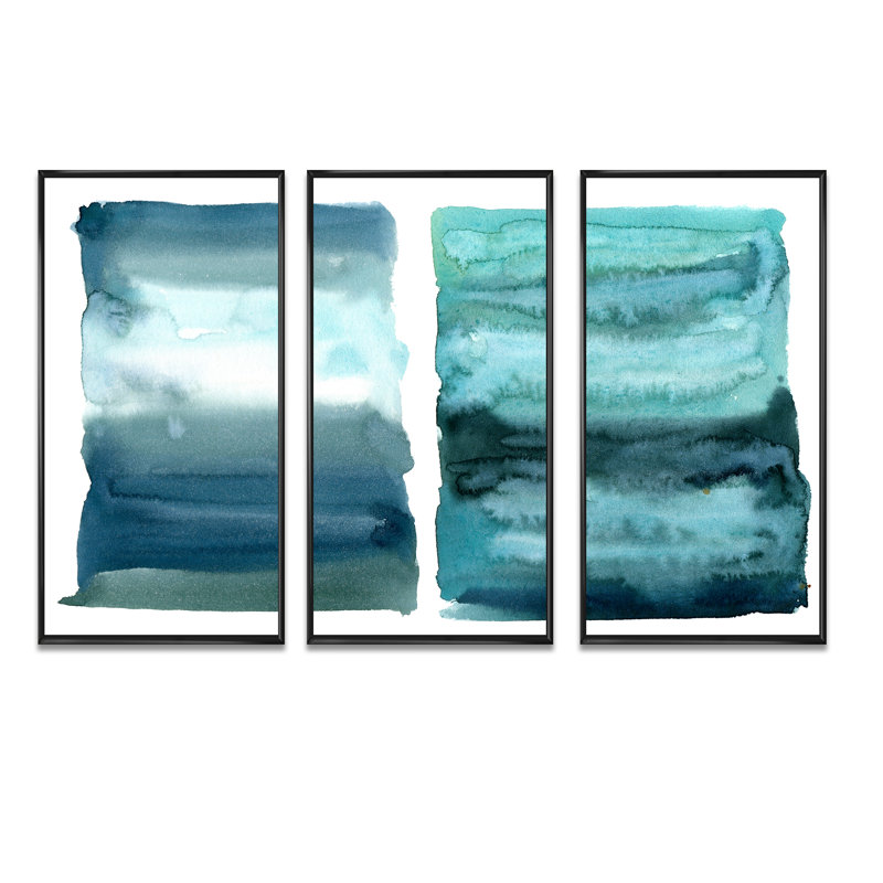 «Ocean Blue Aquatic Abstract Impression II», ensemble d'art mural moderne sur toile encadrée, H 32 po x l 48 po x P 1 po