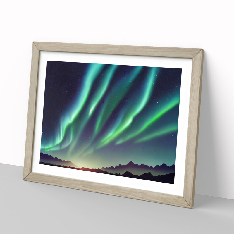 Heavenly Aurora Borealis - Single Picture Frame Print, 25cm H x 34cm W x 2cm D, Oak