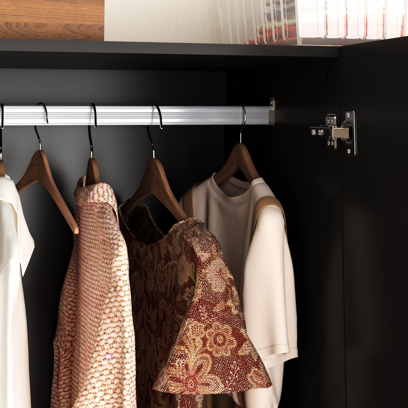 Armoire 3 portes avec miroir, armoire à lumière en bois à DEL, armoire avec tringle pour chambre à coucher, Noir