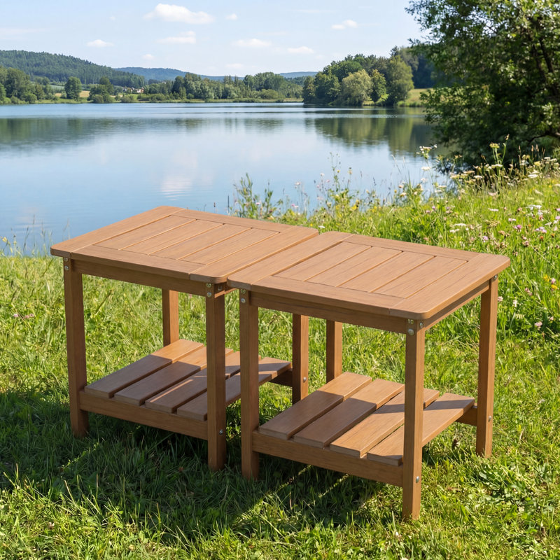 Table d'appoint carrée 16 po Hdpe Adirondack, table de bout résistante aux intempéries avec tablette de rangement, Tanné