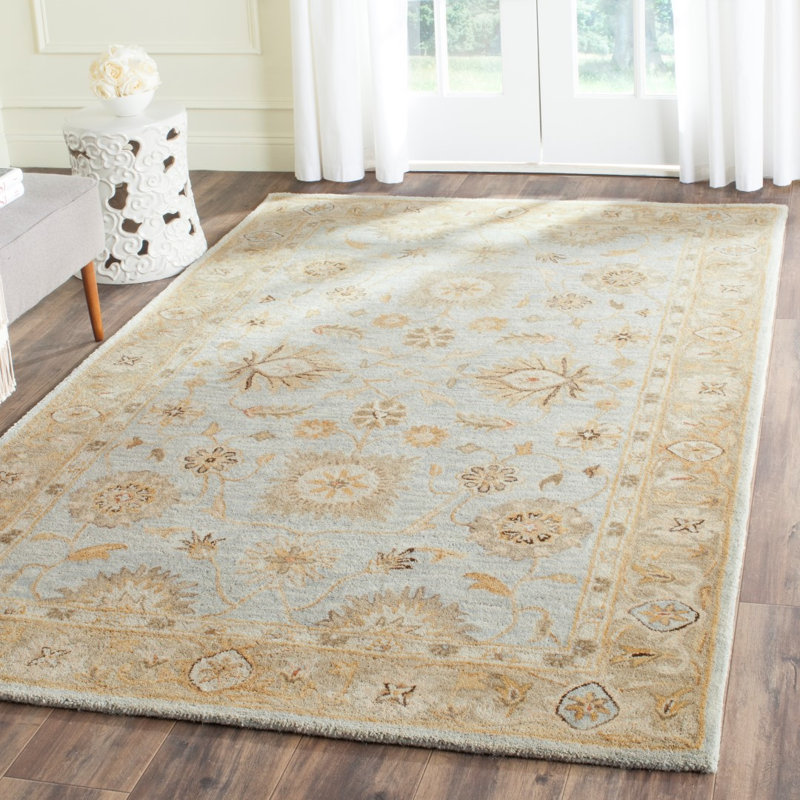 Armintha Oriental Handmade Tufted Wool Light Blue/Sage Area Rug, Rectangle 6' x 9'