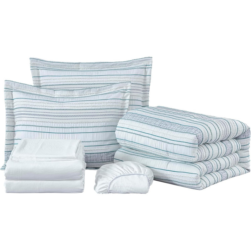 Queen White Microfiber 7-Piece Bed in a Bag Set