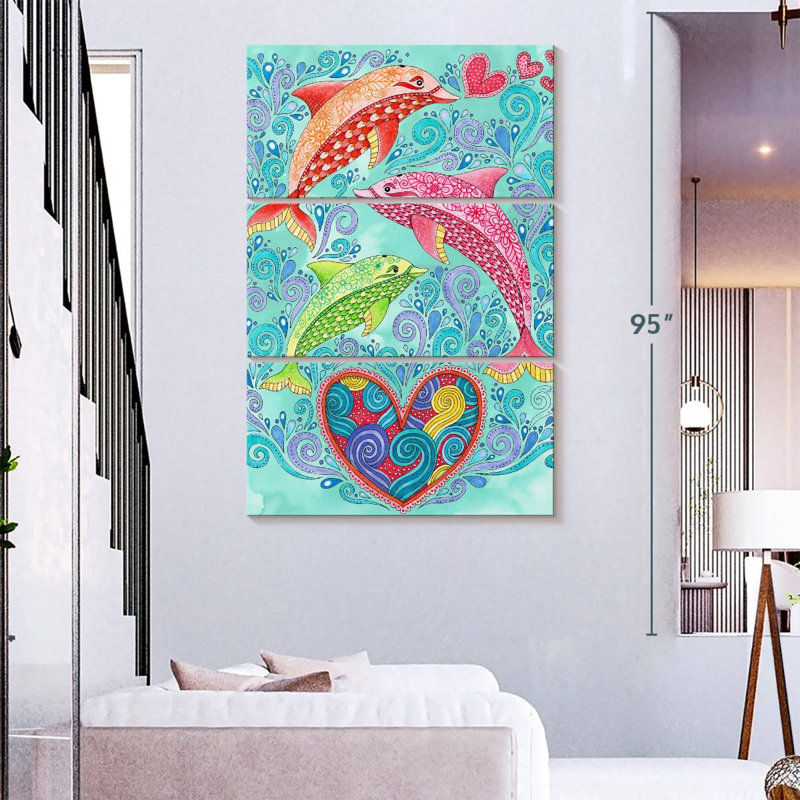 Brampt, dauphins tropicaux paradis, H 74 po x l 48 po