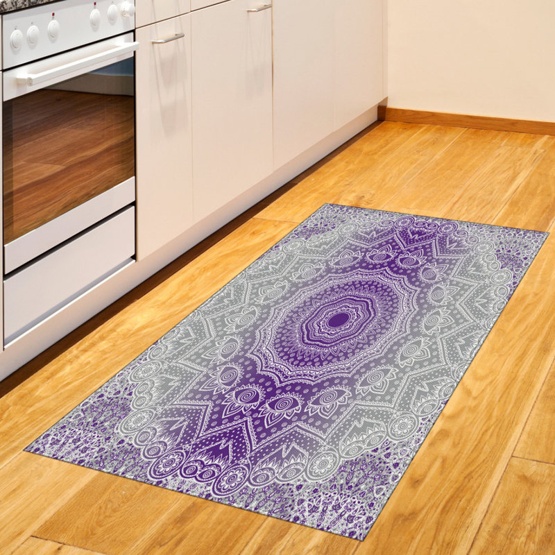 Gray and Purple High Density Long Fiber Poly Threads Decorative Area Rug Carpet, Rectangle 2'7" x 5'