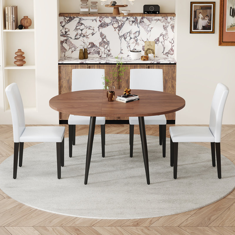 Ensemble de table de salle à manger extensible de 42 à 54 po avec chaises rembourrées confortables, Blanc