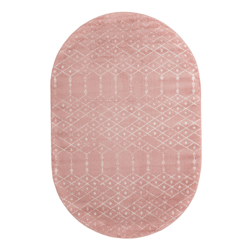 Tapis rose à motif géométrique Zoey, Ovale 6 pi 1 po x 9 pi