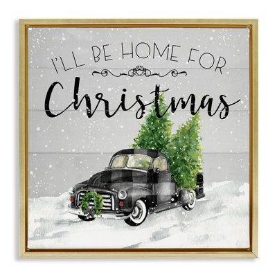 «Plaid Truck Christmas phrase», art mural sur toile par Carol Robinson