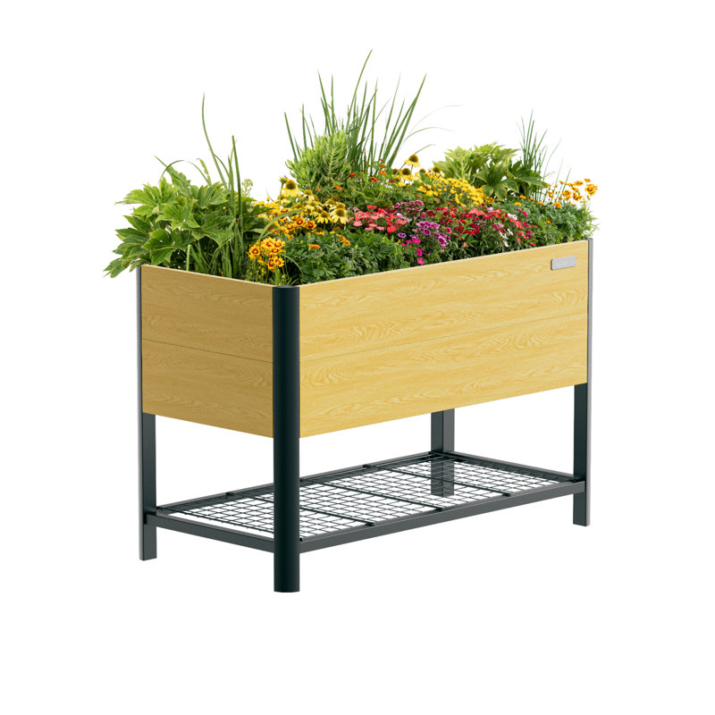 Pot à fleurs surélevé rectangulaire en métal de 32 po de hauteur et 24 po de largeur Woodgrain