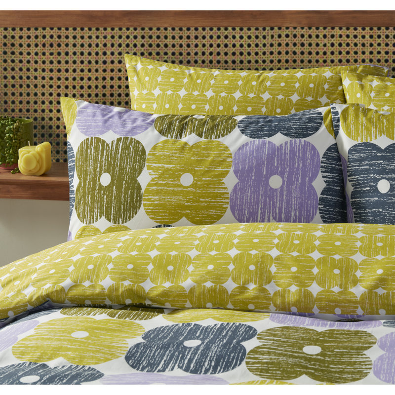 Textured Flower Lilac/Moss Bedset, Double Duvet Cover Set