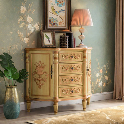 Retro Simple Carved Wooden Accent Cabinet