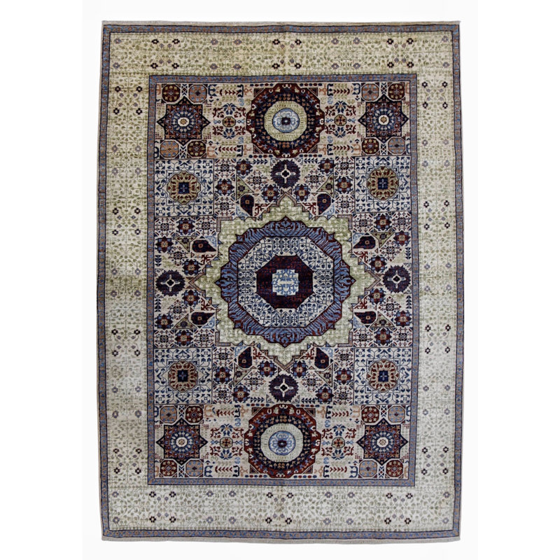 Hand Knotted Wool Area Rug in Beige