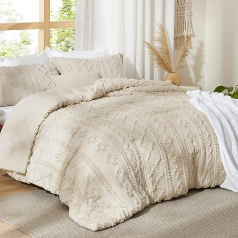 Ensemble d'édredon en microfibre toutes saisons, Édredon pour grand lit + 2 taies décoratives, Lin