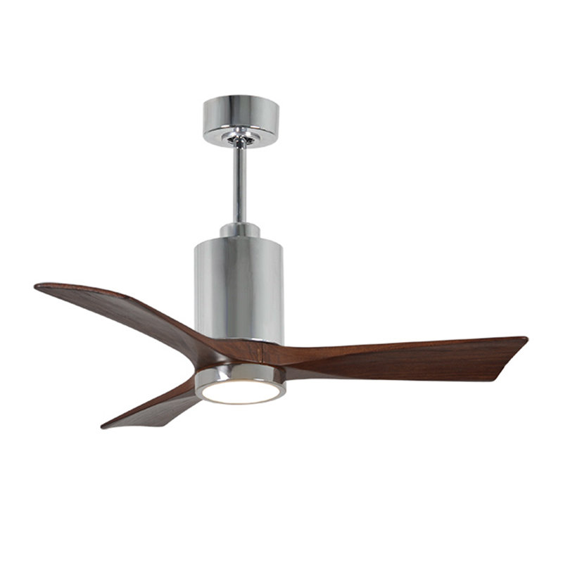 Patricia LED Downrod Ceiling Fan, 42", Polished Chrome, Walnut Tone