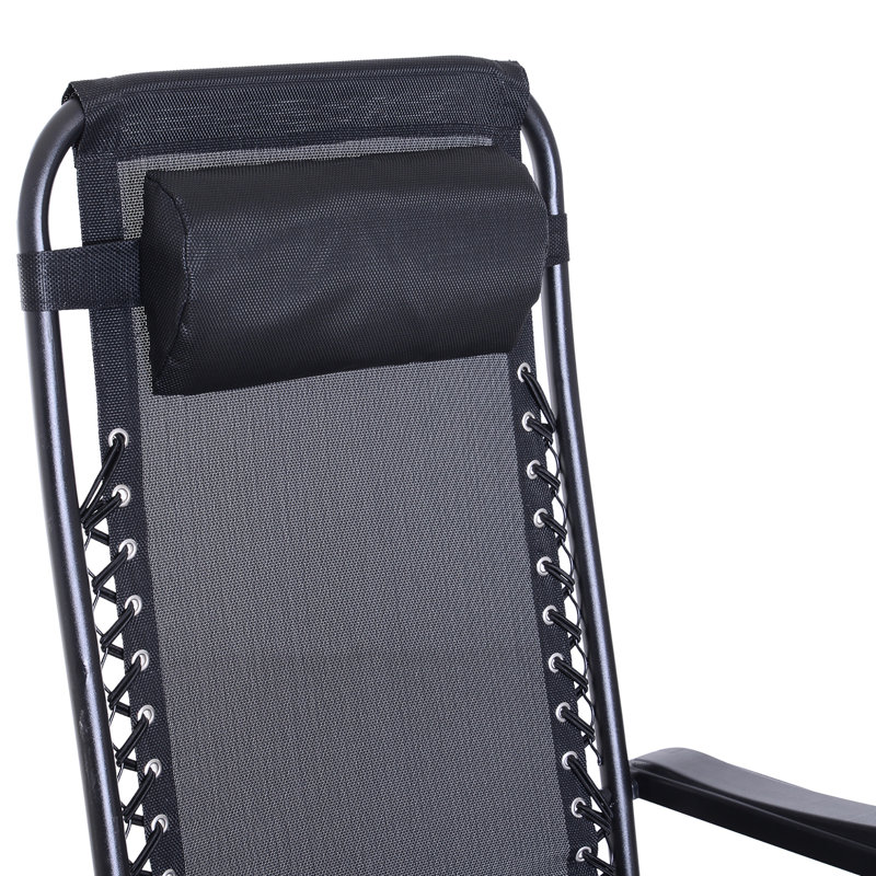 Méridienne Gravity, chaise berçante pliante d'extérieur pliable avec coussin, tasse et plateau pour téléphone, noir et acier