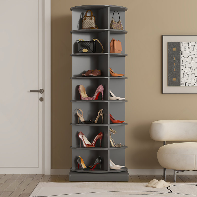 Blue 360 Rotating Shoe Cabinet 6 Layers, H 65,06 po x l 23,72 po x P 23,72 po, Gray