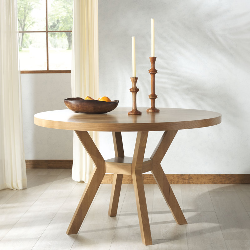 Round Solid Wood Base Dining Table, Natural