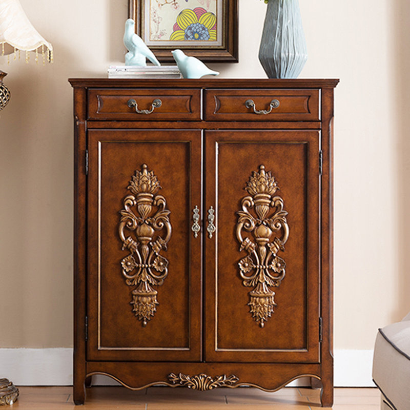 American Vintage Painted Shoe Cabinet 20 Pair Shoe Storage Cabinet, Brown