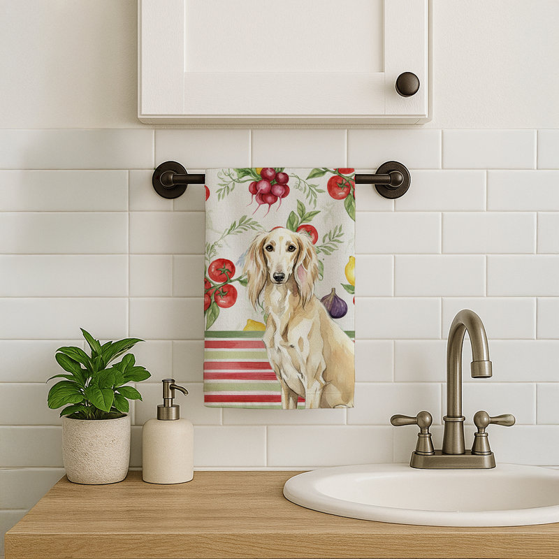 Cream Saluki Vegetables Kitchen Towel, Cream Saluki