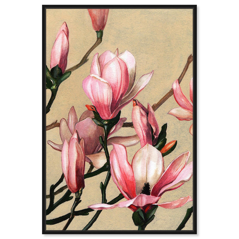 Art mural Magnolias sur toile à thème citron par Art Remedy, H 16 po x l 11 po, Cadre noir