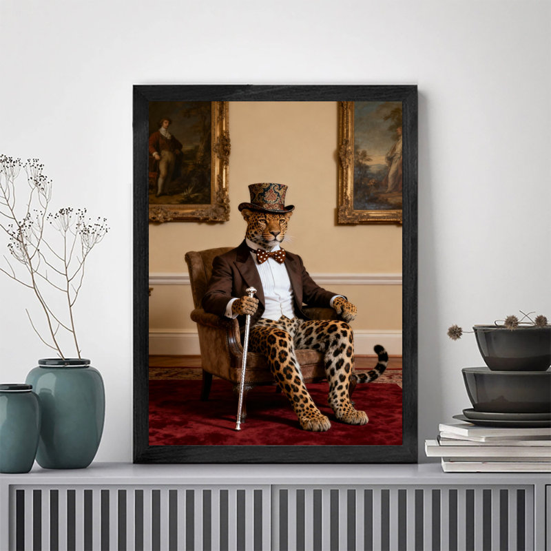 Encadré noir rétro, impression d'art encadré de style rétro de M. Leopard, H 37 po x l 25 po