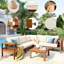  4-Piece Outdoor Sectional Sofa Set with Coffee Table and Built-in Side Shelves, Wood Frame, Beige+Teak-592516462