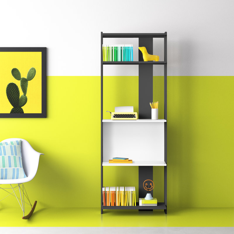 Hollier Geometric Bookcase, Anthracite/White