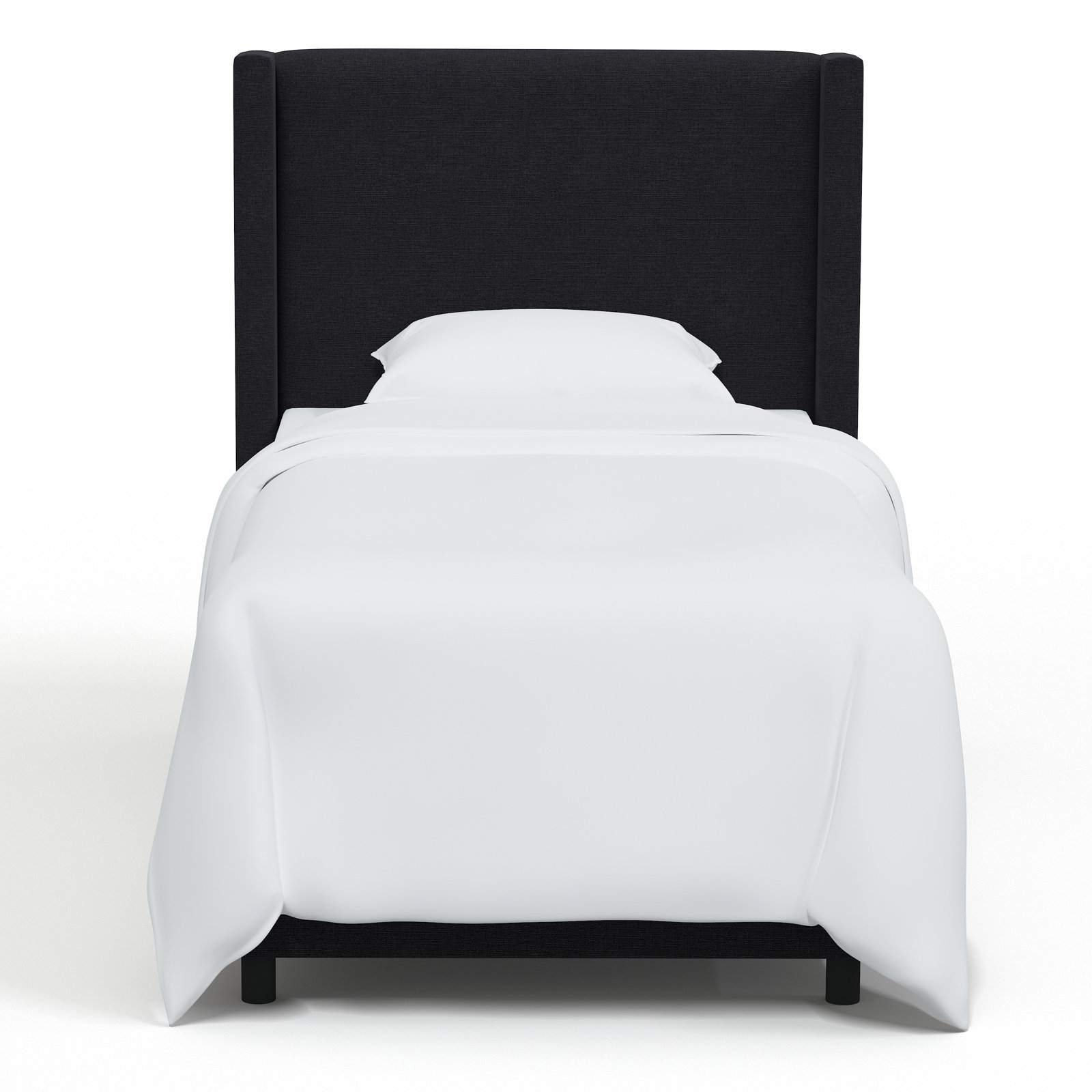 Hanson Linen Upholstered Wingback Bed, Twin, Classic Black Linen