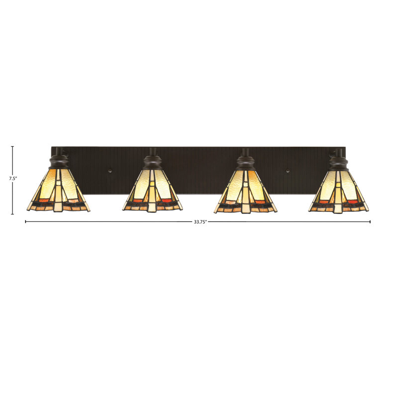 Edge 4 Light Bath Bar Shown In Espresso Finish With 7" Zion Art Glass