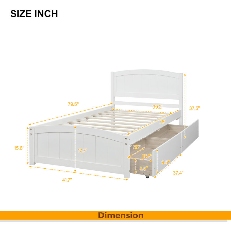 Lit plateforme simple avec deux tiroirs, Blanc