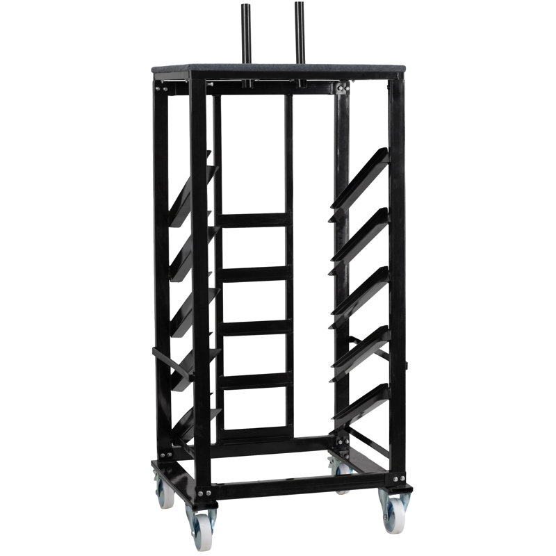 Black Steel Cocktail Table Dolly with Sloped Shelves