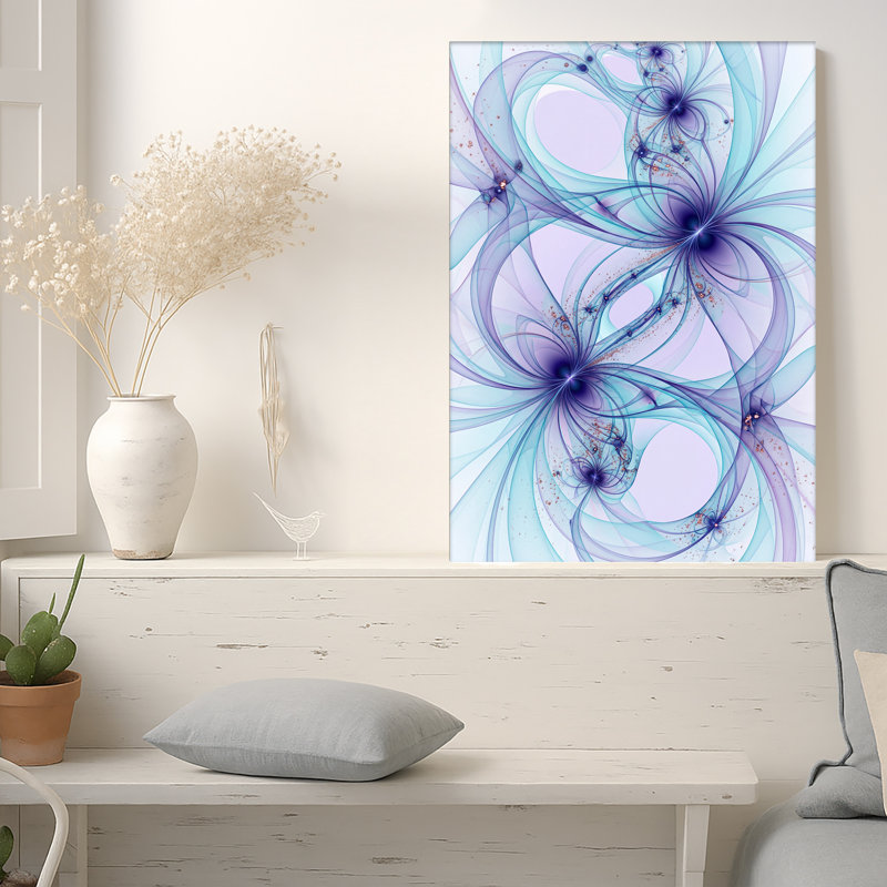 Art mural sur toile bleu et mauve, 18"H x 12"W