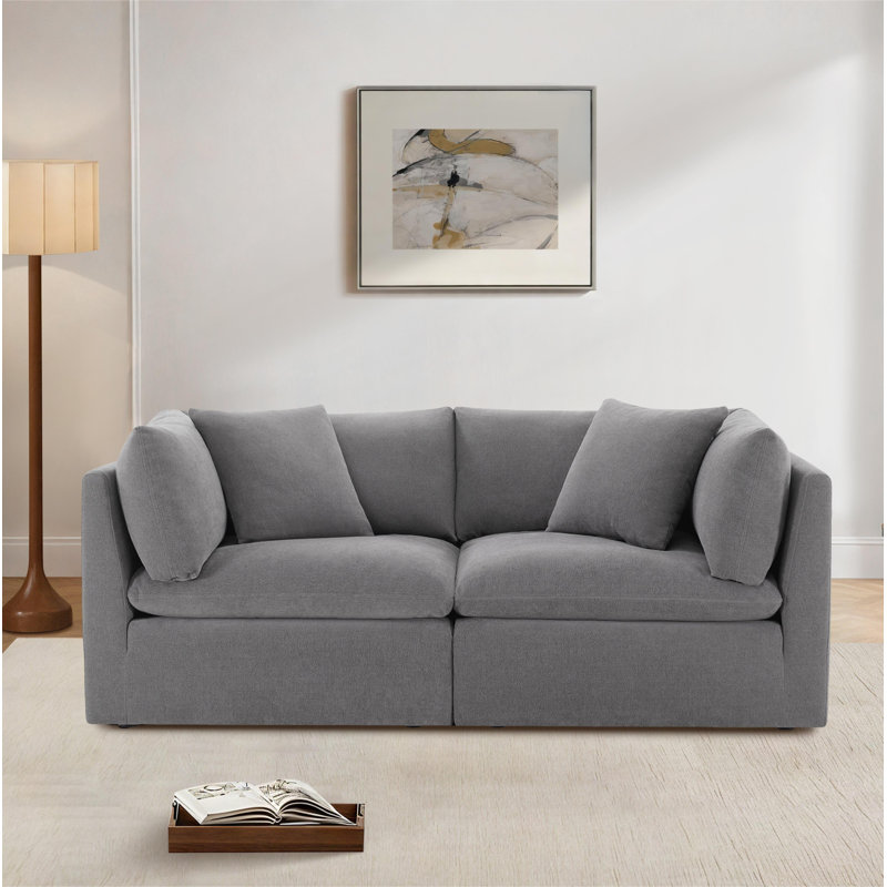 Canapé modulaire rembourré 81 po Annabella, Chenille Elite Performance texturée en étain