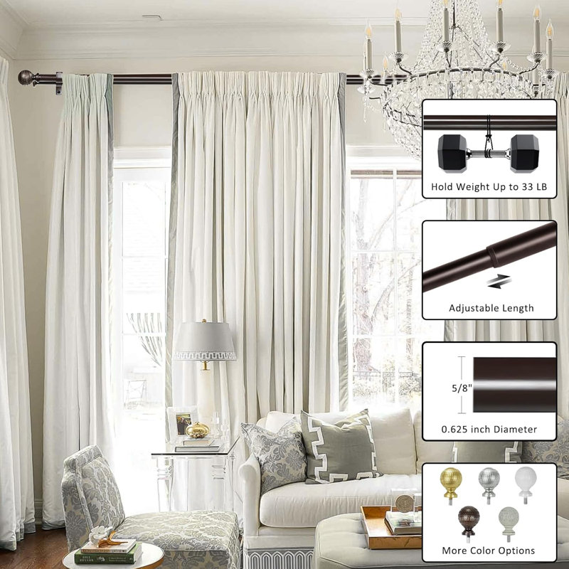 5/8 Inch Diameter Adjustable Double Splicing Drapery Curtain Rod Set with Volle Finials, , 84" - 120", Bronze Gold