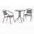 Amlie 23.75" Round Glass Metal Table with 2 Metal Aluminum Slat Stack Chairs-1642503298
