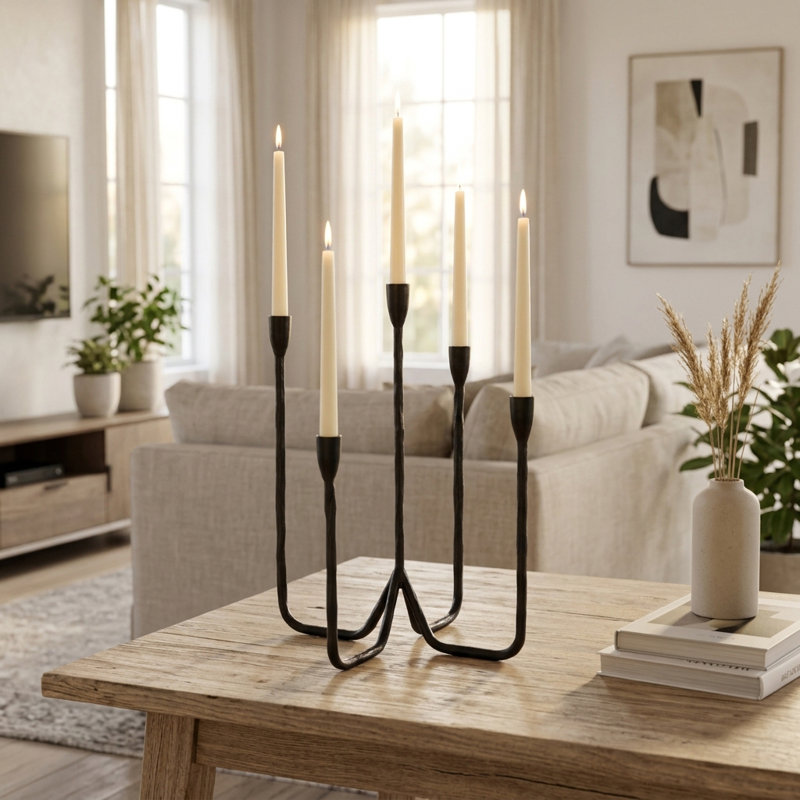 Albright 16'' H Metal Tabletop Candle Holder, Black