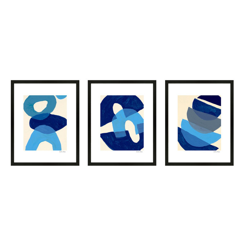 Indigo Ensemble Set Of 3 Print by Andrea Stokes, Black Wood, 30" H x 24" W x 1.25" D