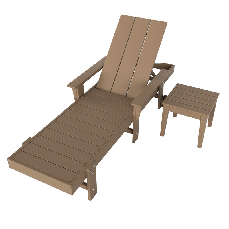 Joubert Outdoor Chaise Lounge Set with Table, Weathered Wood