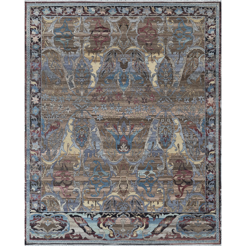 Tapis brun clair et brun de haute qualité noué à la main