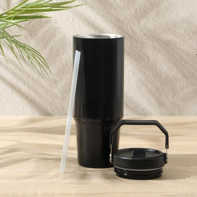 Gibson Home 29oz Marina Stainless Steel Thermal Tumbler with Top Handle and Folding Straw in White