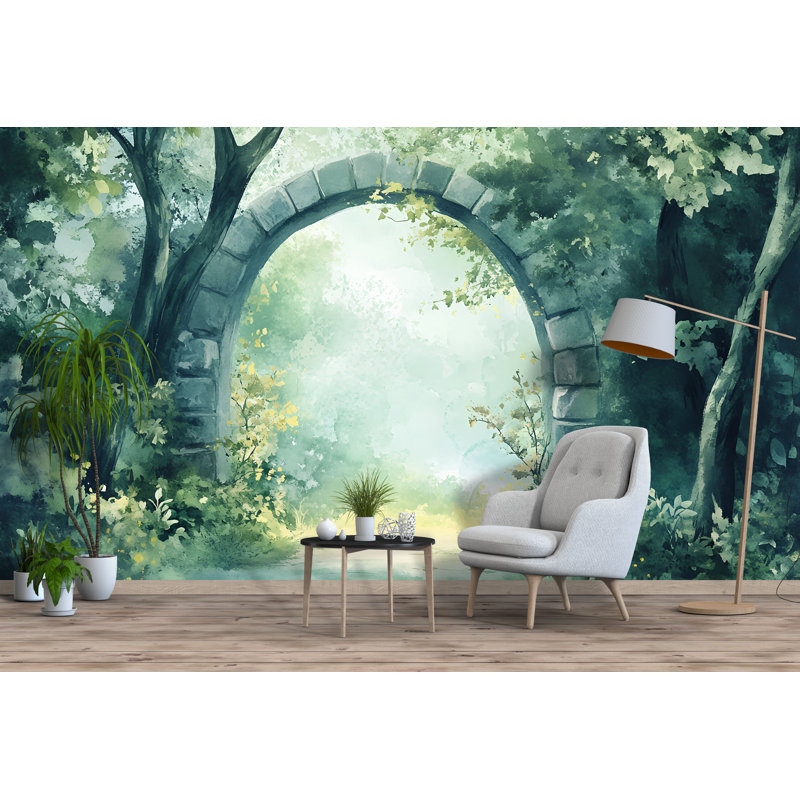Murale Forest Archway - Papier peint Nature Garden Gateway pour le salon ou le bureau, L 120 po x l 80 po, Premium Non-Woven