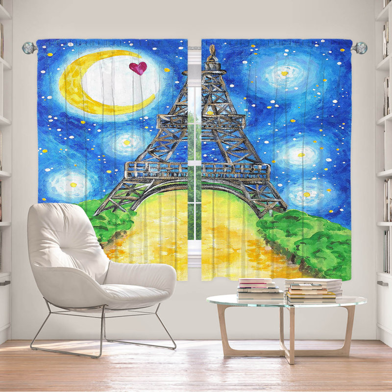 Ensemble de 2 rideaux doublés pour fenêtre par nJoy Art - Paris At Night, L 40 po x L 52 po