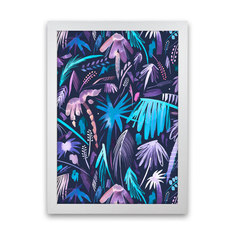 Brushstrokes Tropical Palms Navy - Print, White Framed, 63cm H x 46cm W x 3cm D