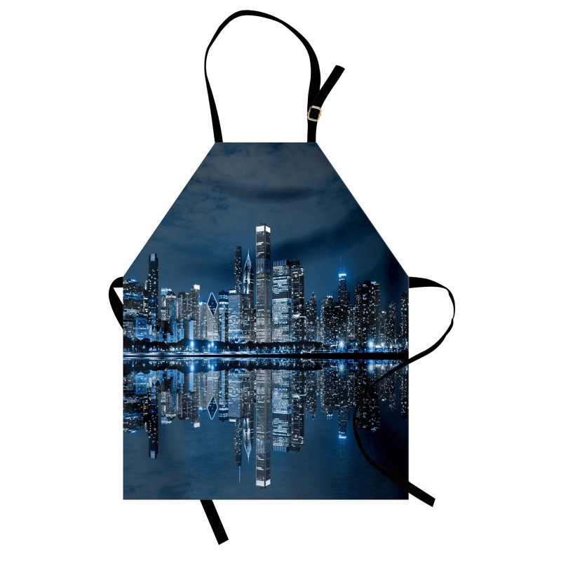 East Urban Home Chicago Skyline Apron Unisex, Sleeping City, Adult Size, Night Blue Grey