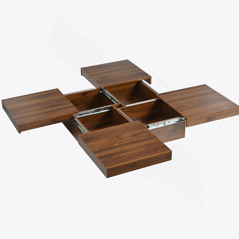 Table basse carrée en placage avec plateau coulissant et rangement en noyer 39,4 po, Noyer