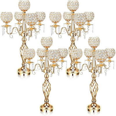 Centre de table candélabre en cristal de 27 pouces à 5 bras, 4 bougeoirs élégants pour mariage, soupers, fêtes et événements
