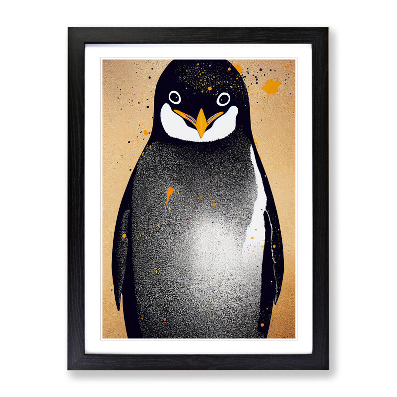 Penguin Graffiti No.1 - Wall Art, Black Framed Paper, 36cm H x 27cm W, White
