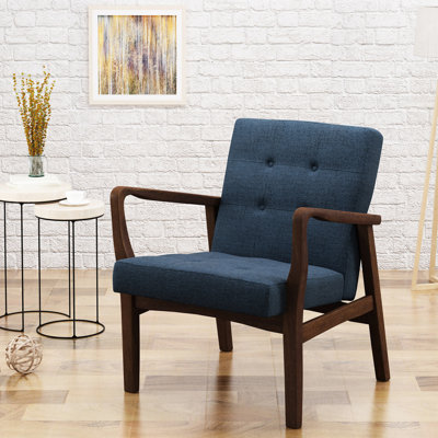 Fauteuil en tissu bleu marine, style Mid-Century moderne, sièges, chambre à coucher de salon, 24,72 po Profondeur, bleu hauteur de la chambre à coucher 30,9, revêtement, bouton, moderne, 27,84 W, Ht
