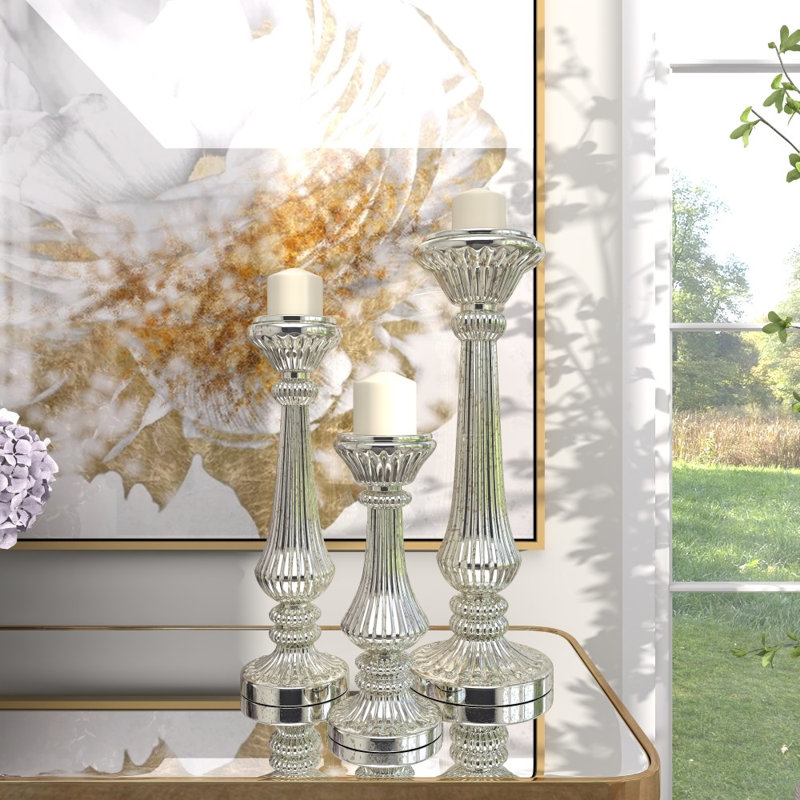 3 Piece Glass Tabletop Candlestick Set