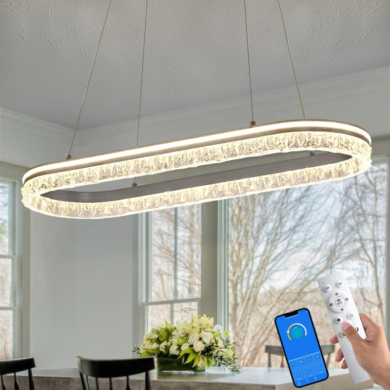 Modern Kitchen Island Chandelier With Dimmable Led Oval Track Design, Featuring A Silver Gray Aluminum Bar, Suitable For Dining Room, Kitchen, Breakfast Area, And Living Room Lighting.