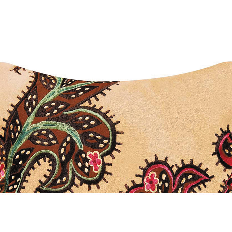 14" Beige and Brown Embroidered Square Throw Pillow
